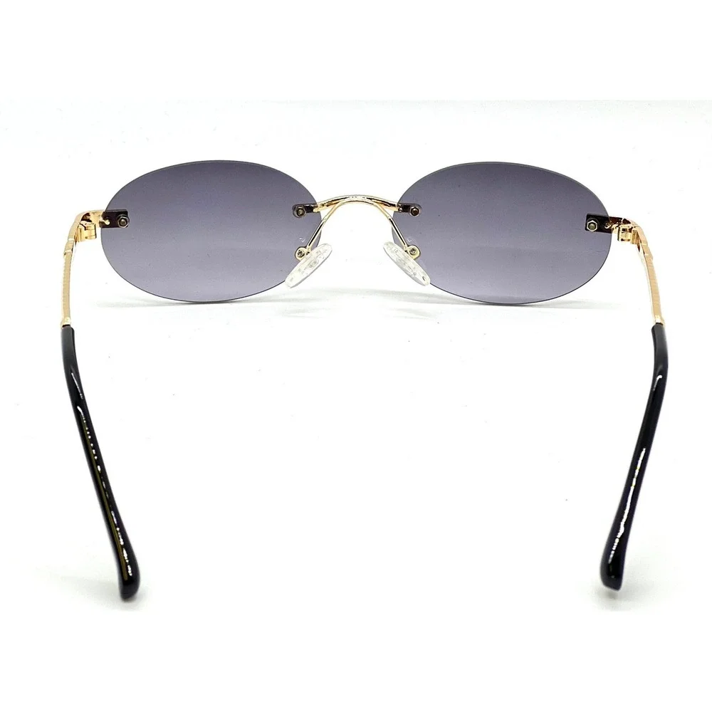 Rimless Sunglasses Oval Gray Black Lens Gold Frame Men's‎ Fashion Eyewear Lentes